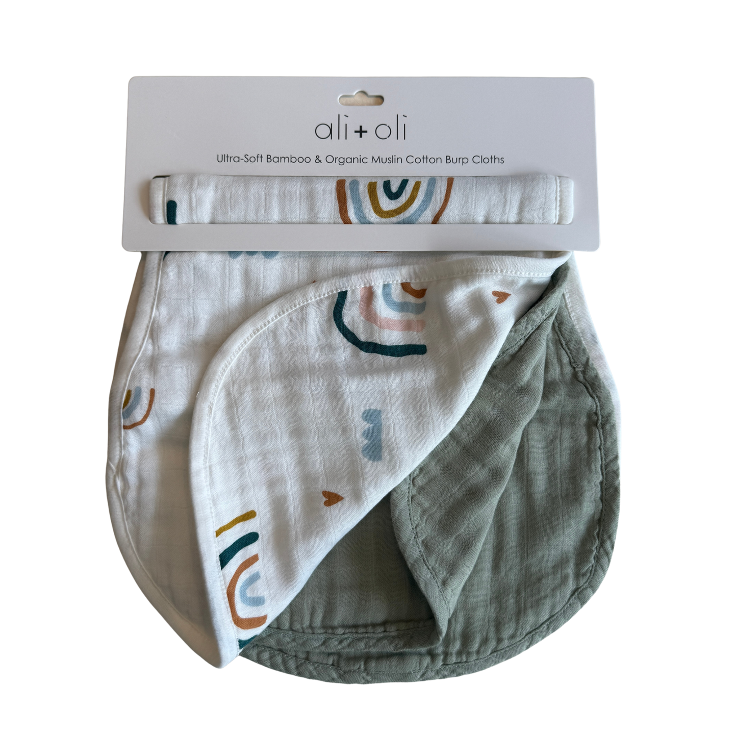 Bamboo Muslin Burp Cloth Set 2-Pack Rainbow/Sage Green