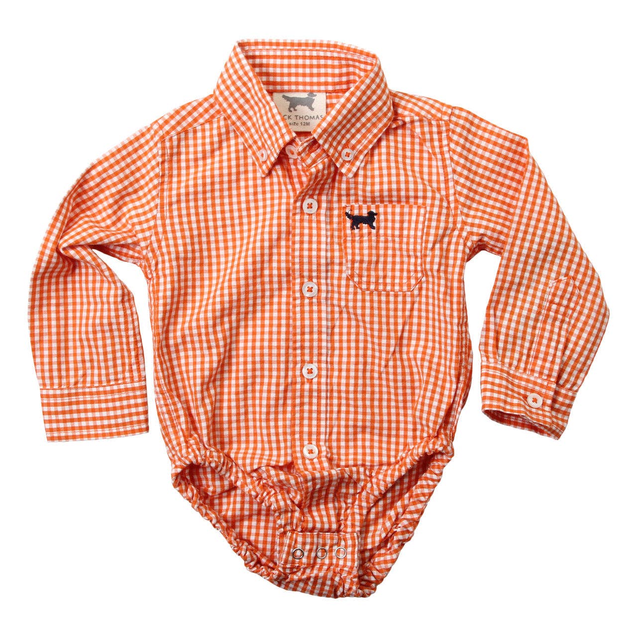 Wes & Willy Mini Gingham Long Sleeve Bodysuit /Orange