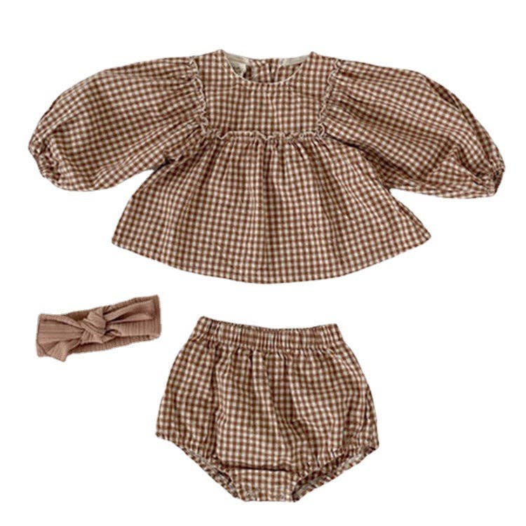 Brown Plaid Dress/Bloomer Set
