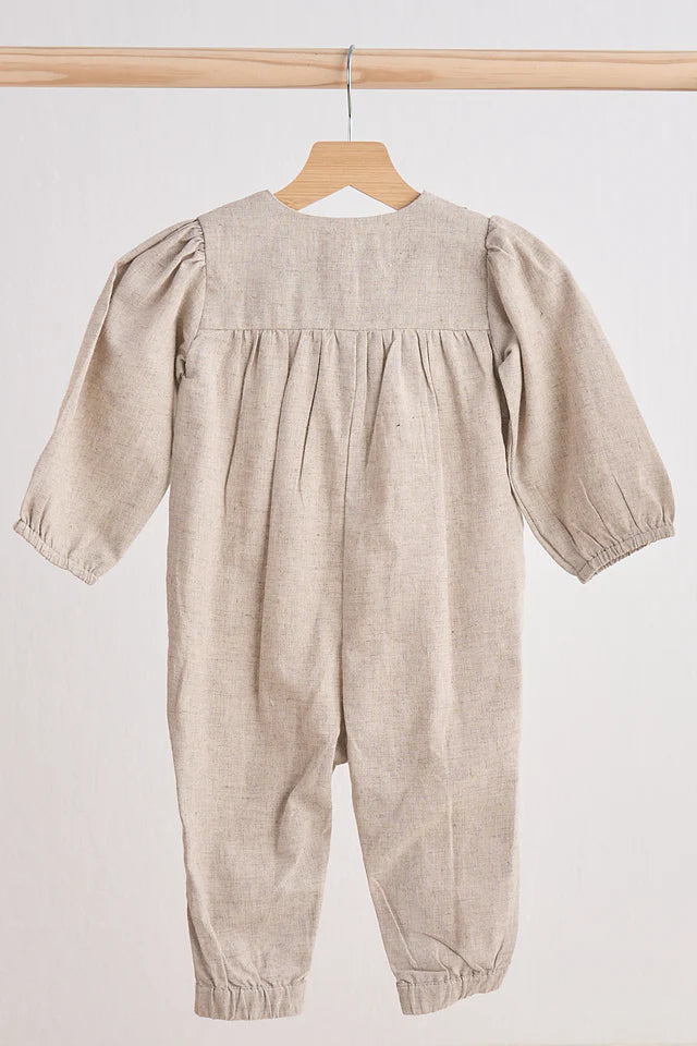 Grey Floral Embroidery Linen Romper
