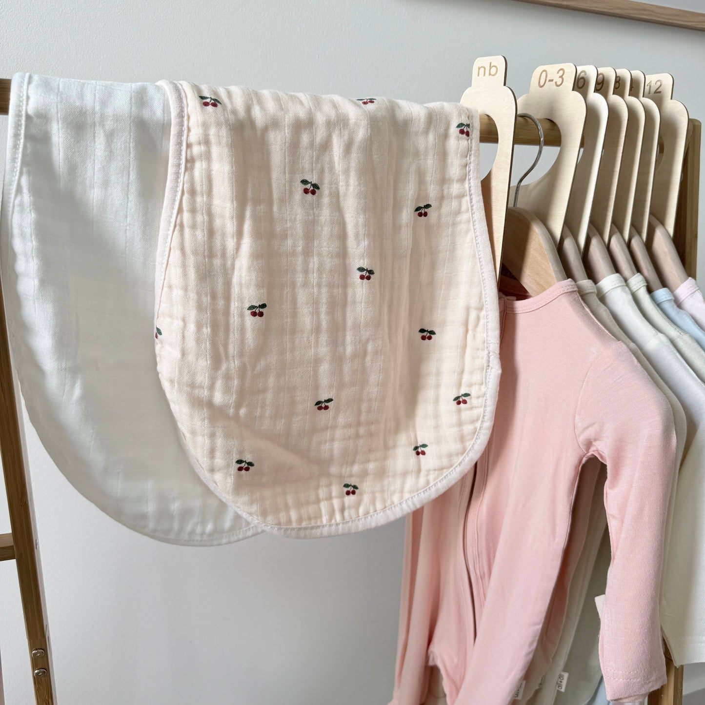Cherry/ White Bamboo Muslin Burp Cloth