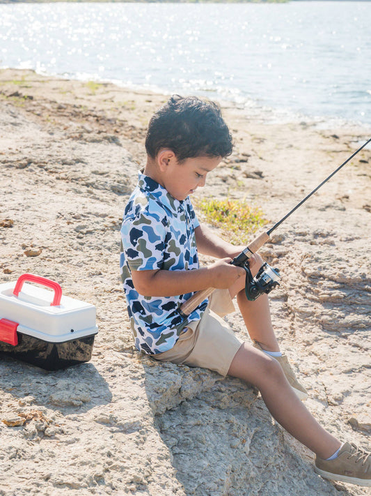 Boys Fish Camo Catch Knit Short Sleeve Performance Polo