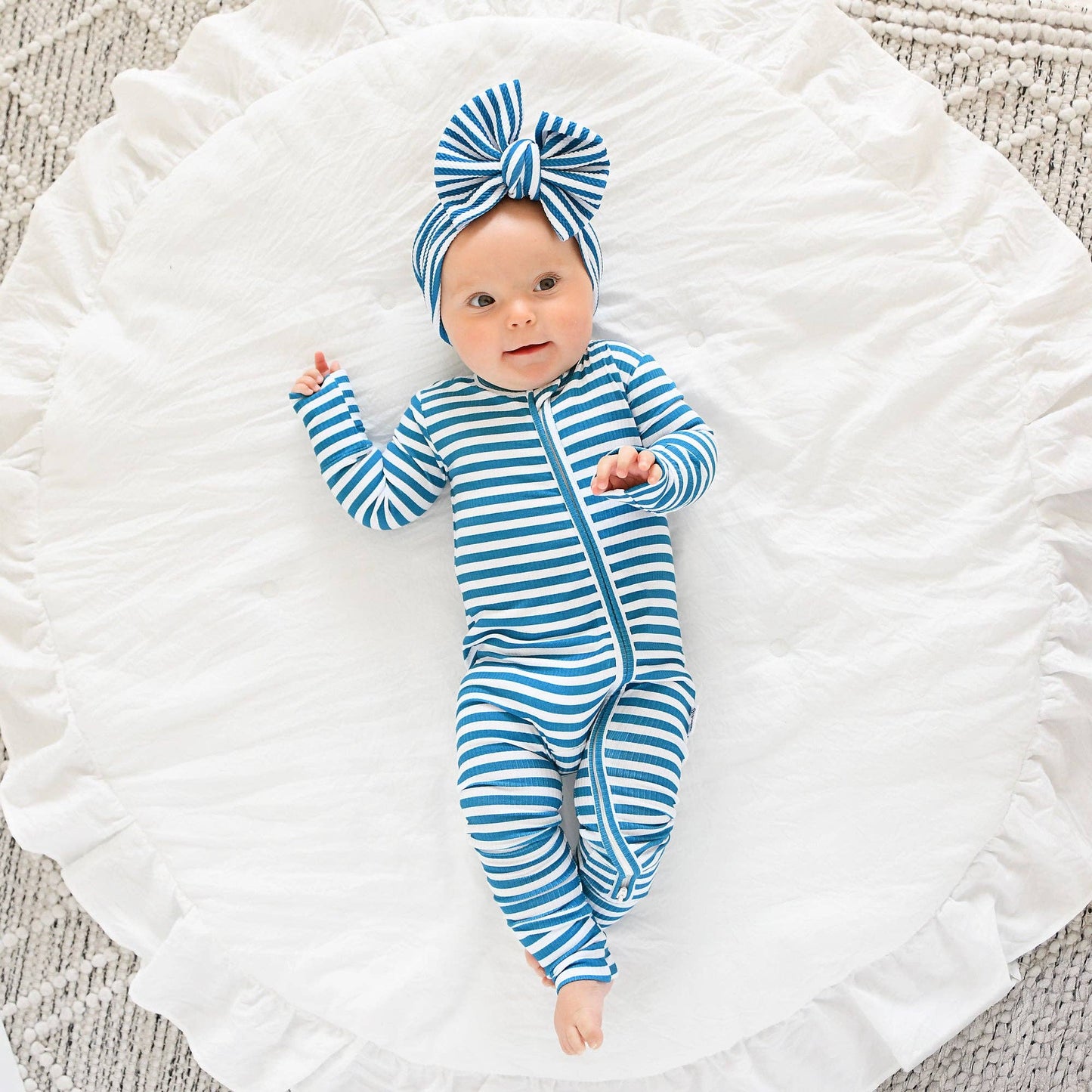 Cooper Blue Ribbed Bamboo Striped One Piece