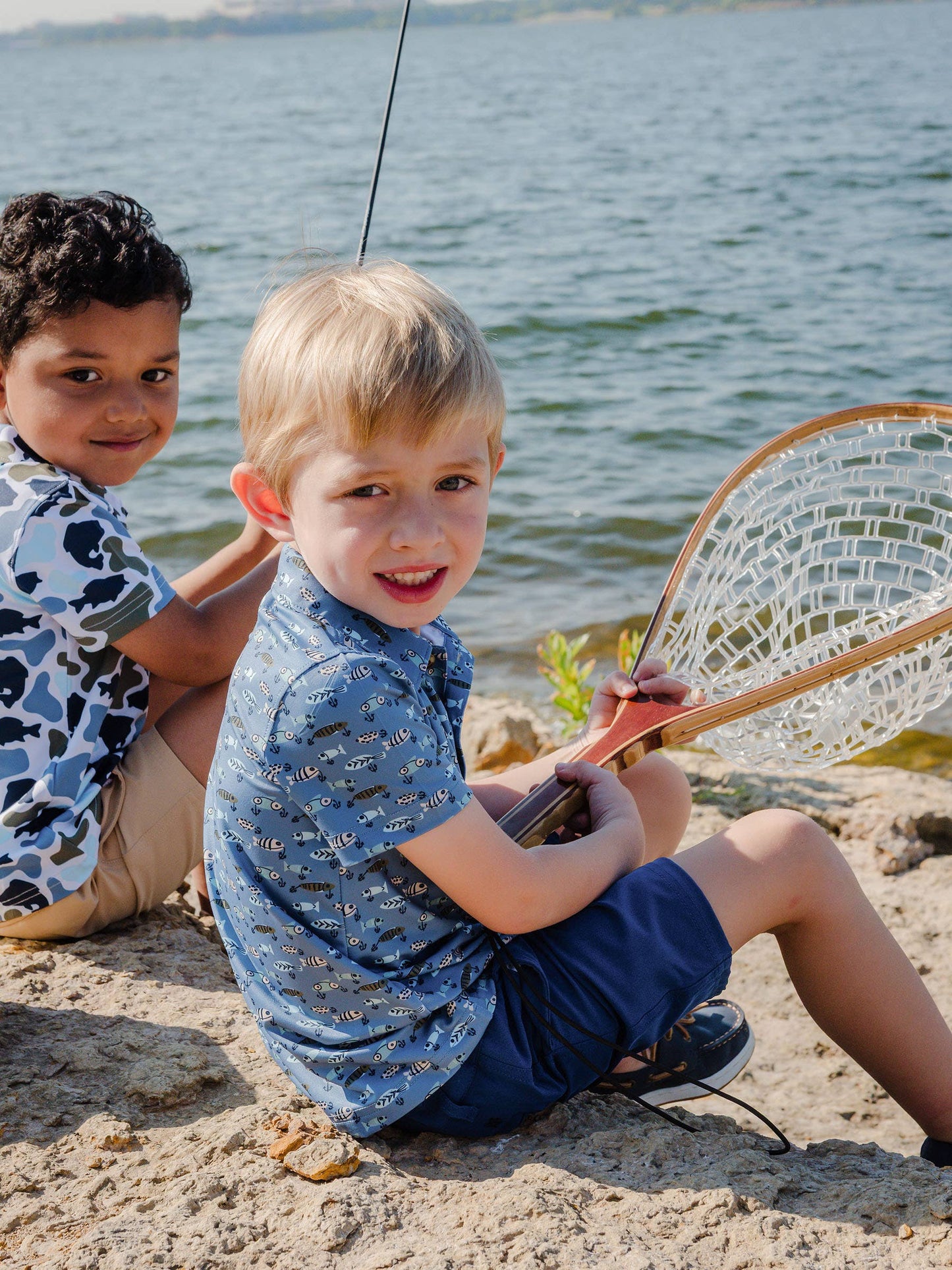 Boys Fish Bait Buddies Knit Short Sleeve Performance Polo