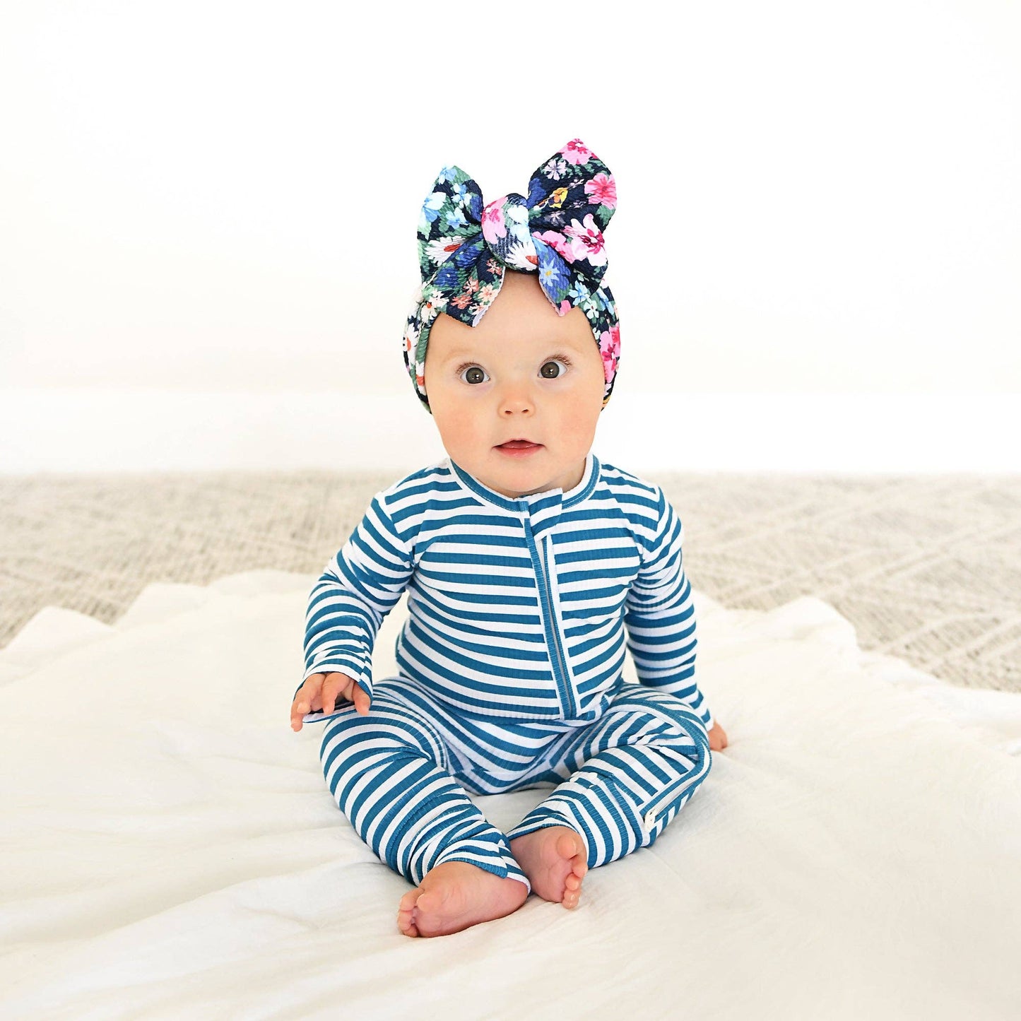 Cooper Blue Ribbed Bamboo Striped One Piece