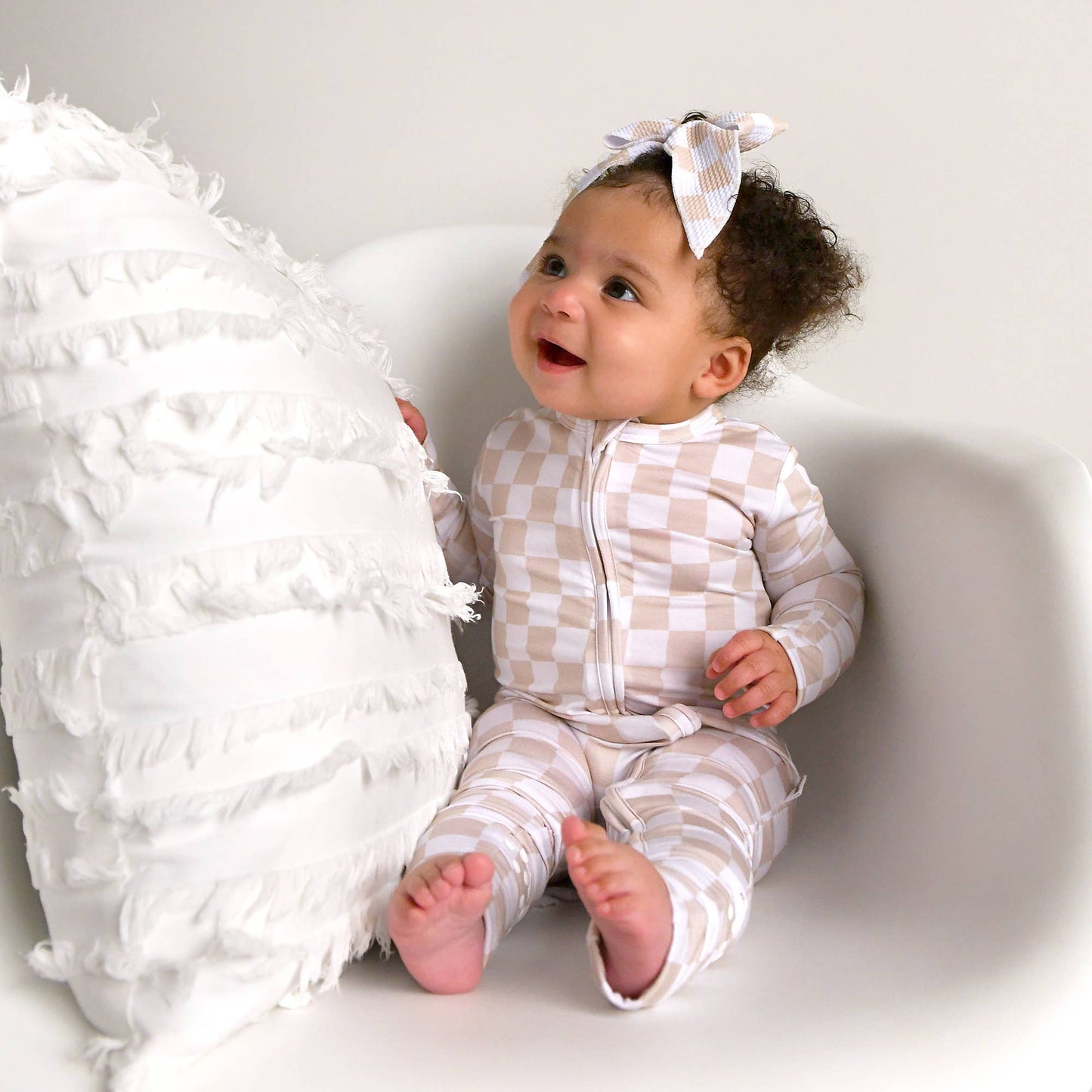 Checkered Footed Onesie Zip Bamboo