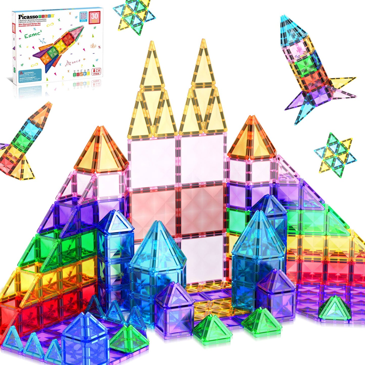 PicassoTiles 30pc Travel Size Magnetic Tile Building Set