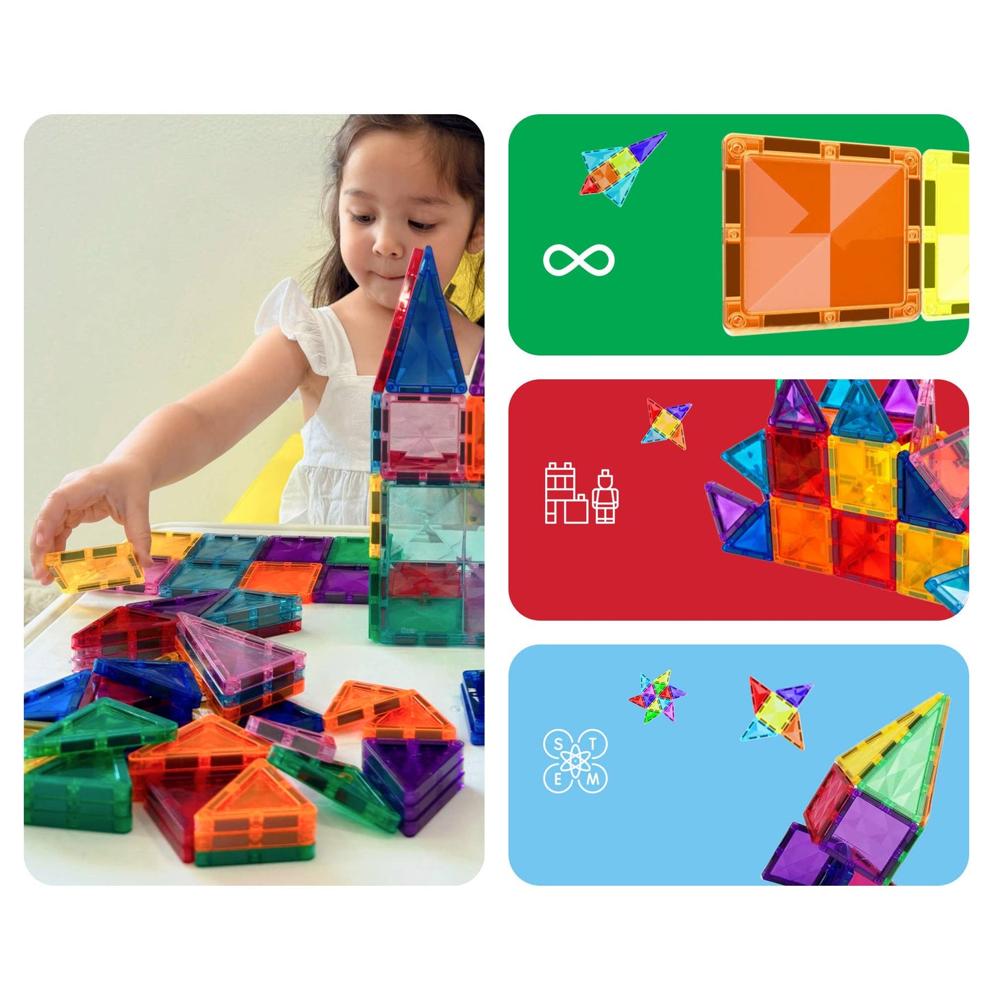 PicassoTiles 80pc Magnetic Tile Building Set