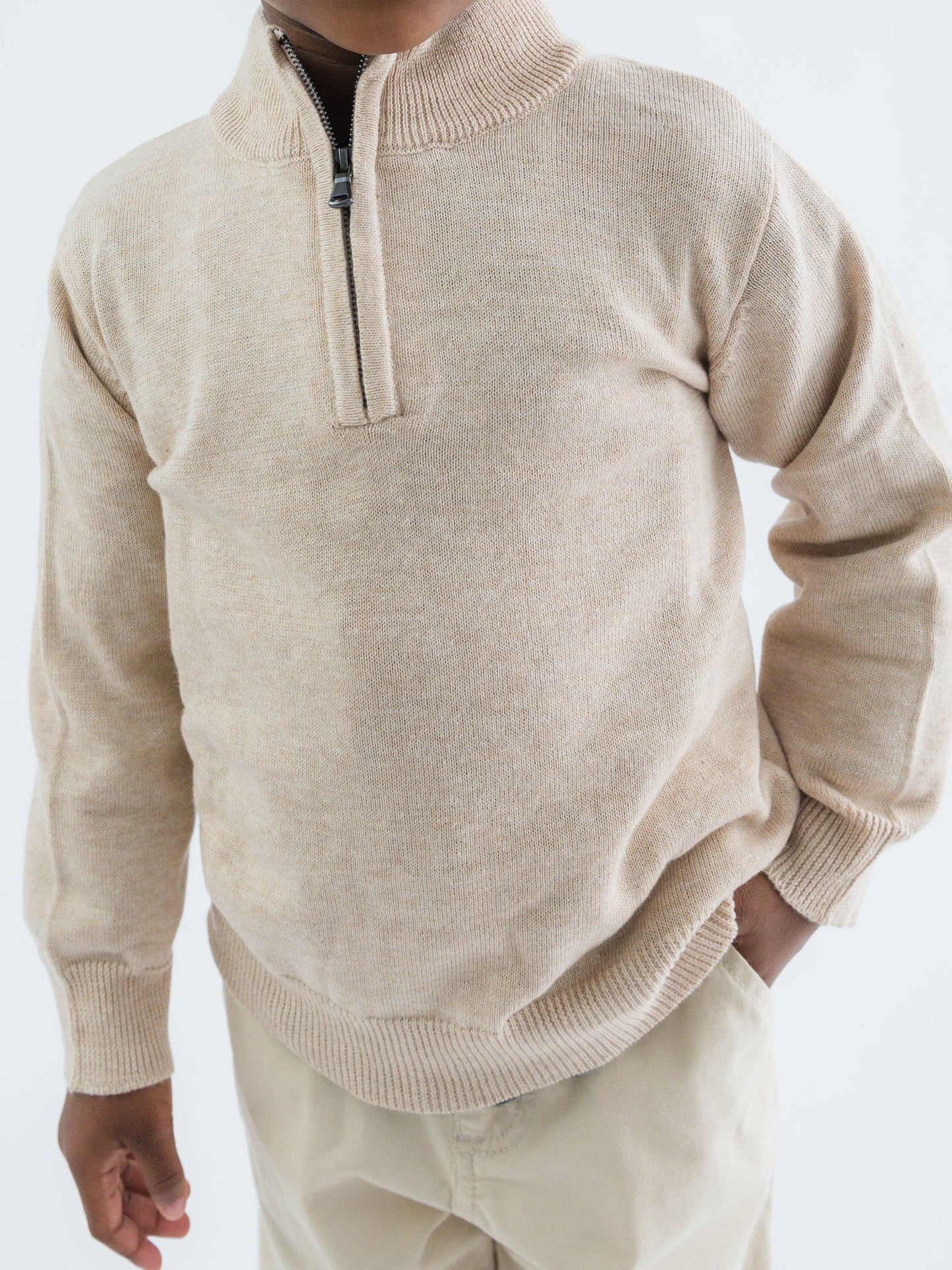 Boys Heather Oatmeal Quarter-Zip Sweater