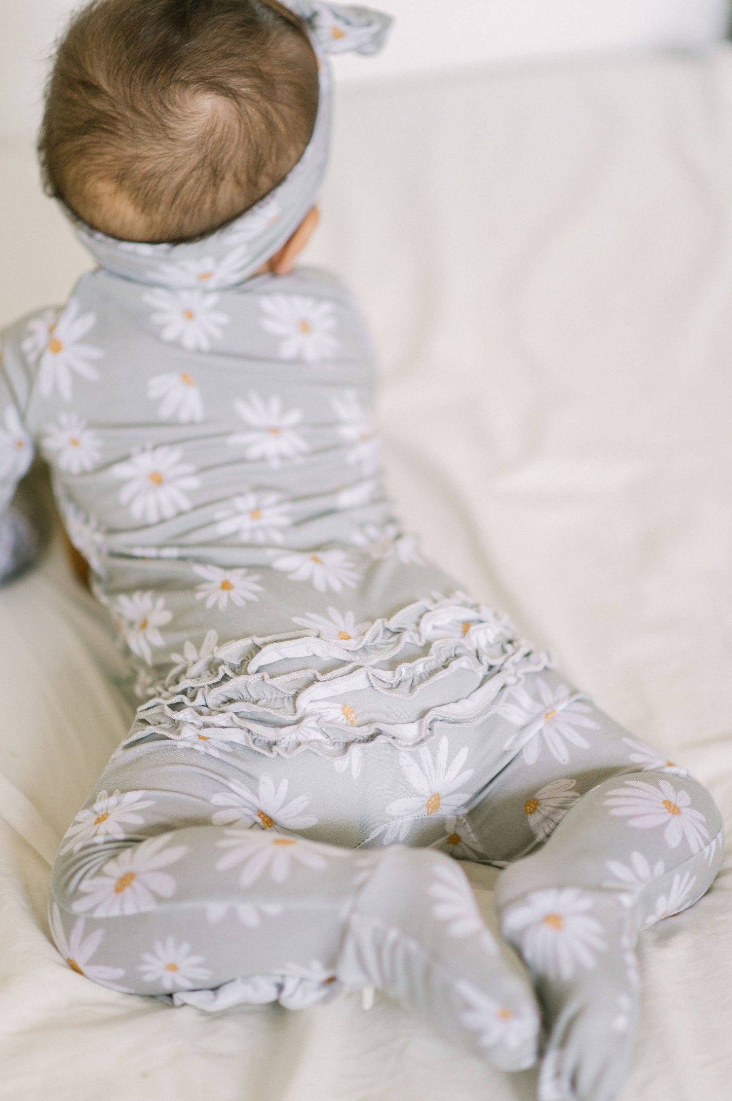 Sage Daisies Ruffle Baby Romper