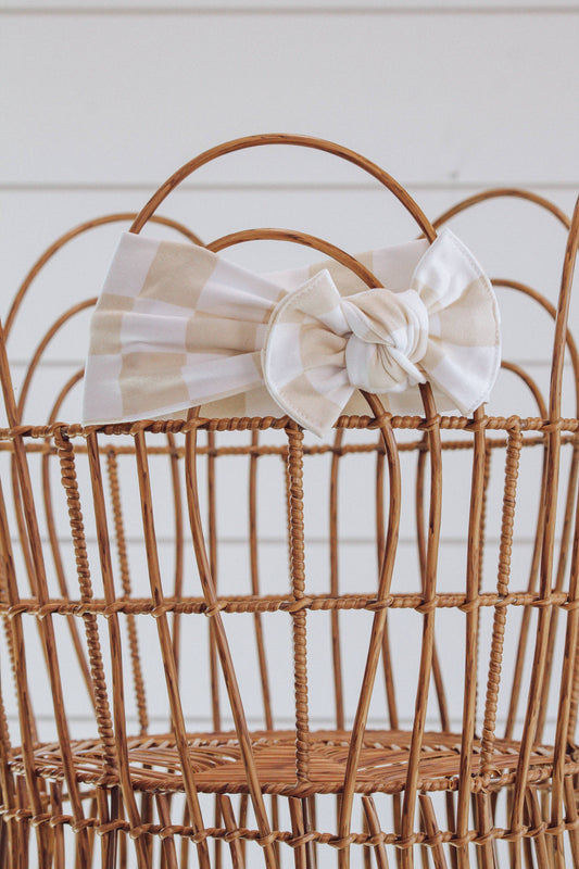 Tan and White Check  + Tie on Headwrap  