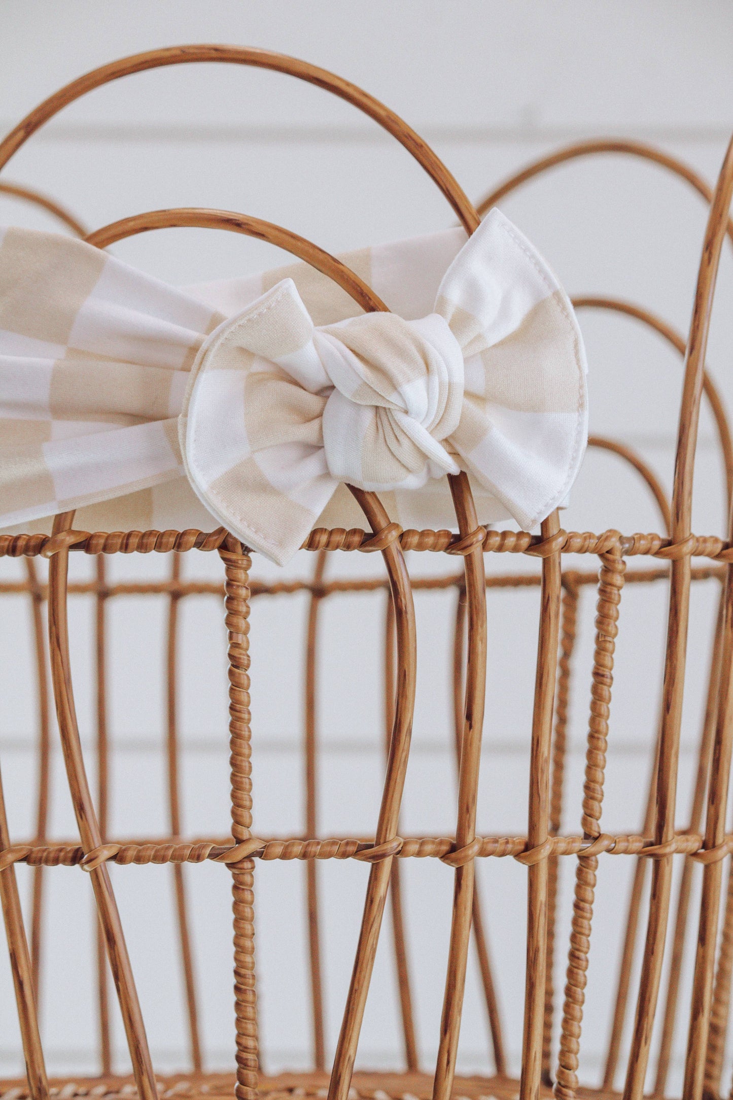 Tan and White Check  + Tie on Headwrap  
