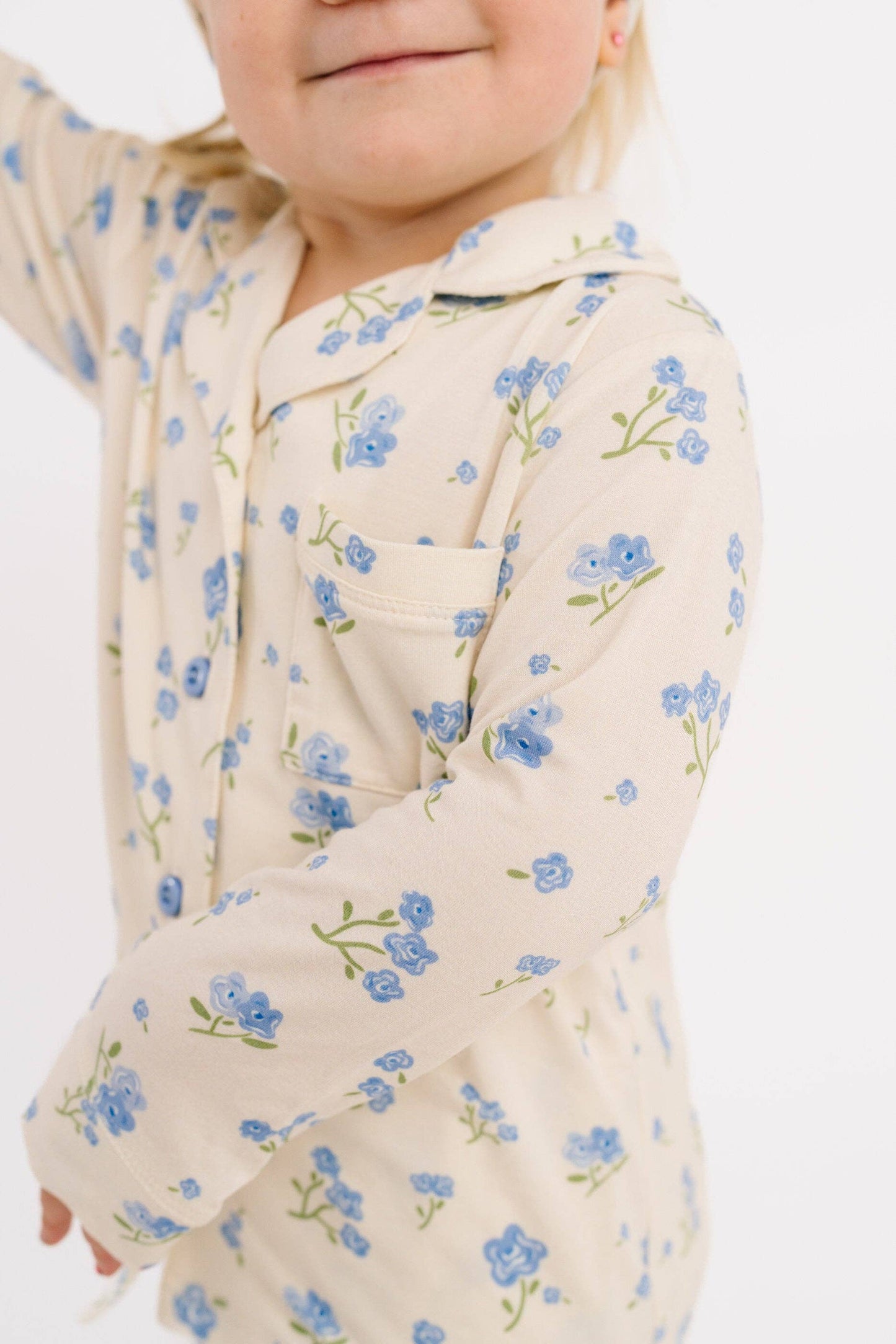 Blue Blooms Bamboo Button Up Set
