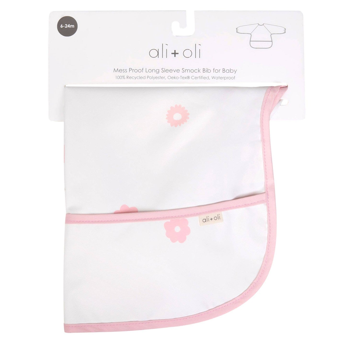 Pink Flowers Smock Bib for Baby & Toddler Long Sleeve
