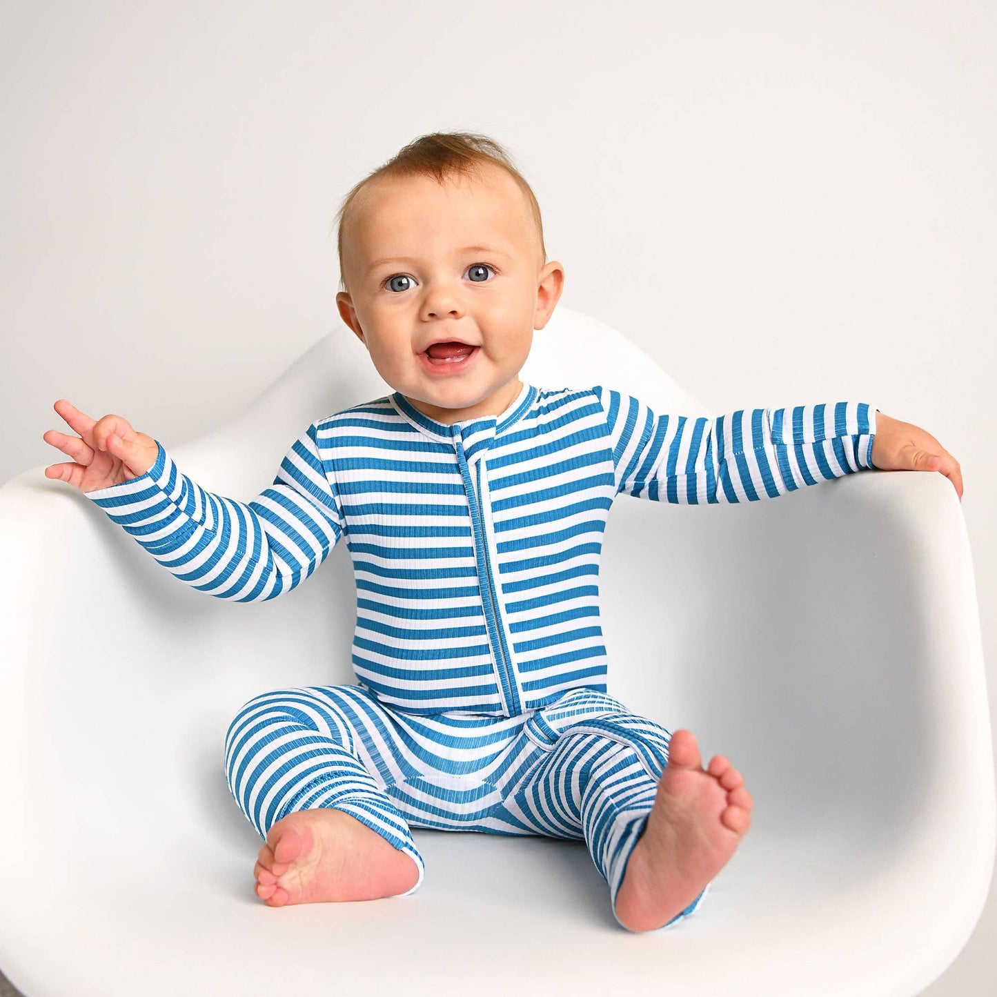 Cooper Blue Ribbed Bamboo Striped One Piece