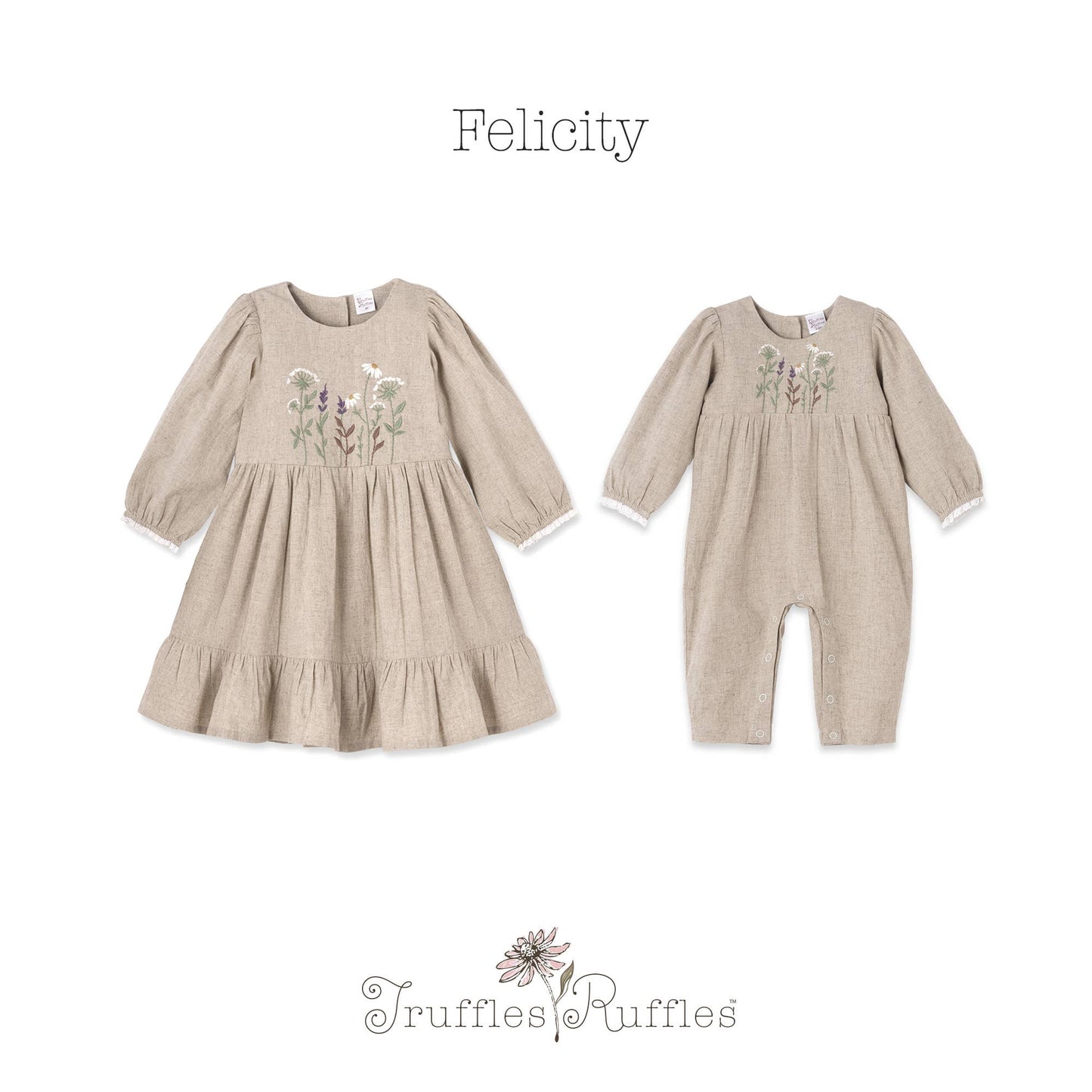 Embroidered Linen Girls Dress – Cotton Blend Heirloom Style