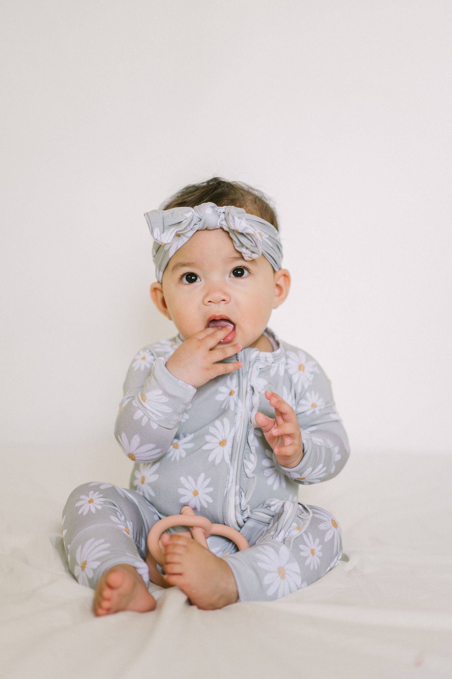 Sage Daisies Ruffle Baby Romper
