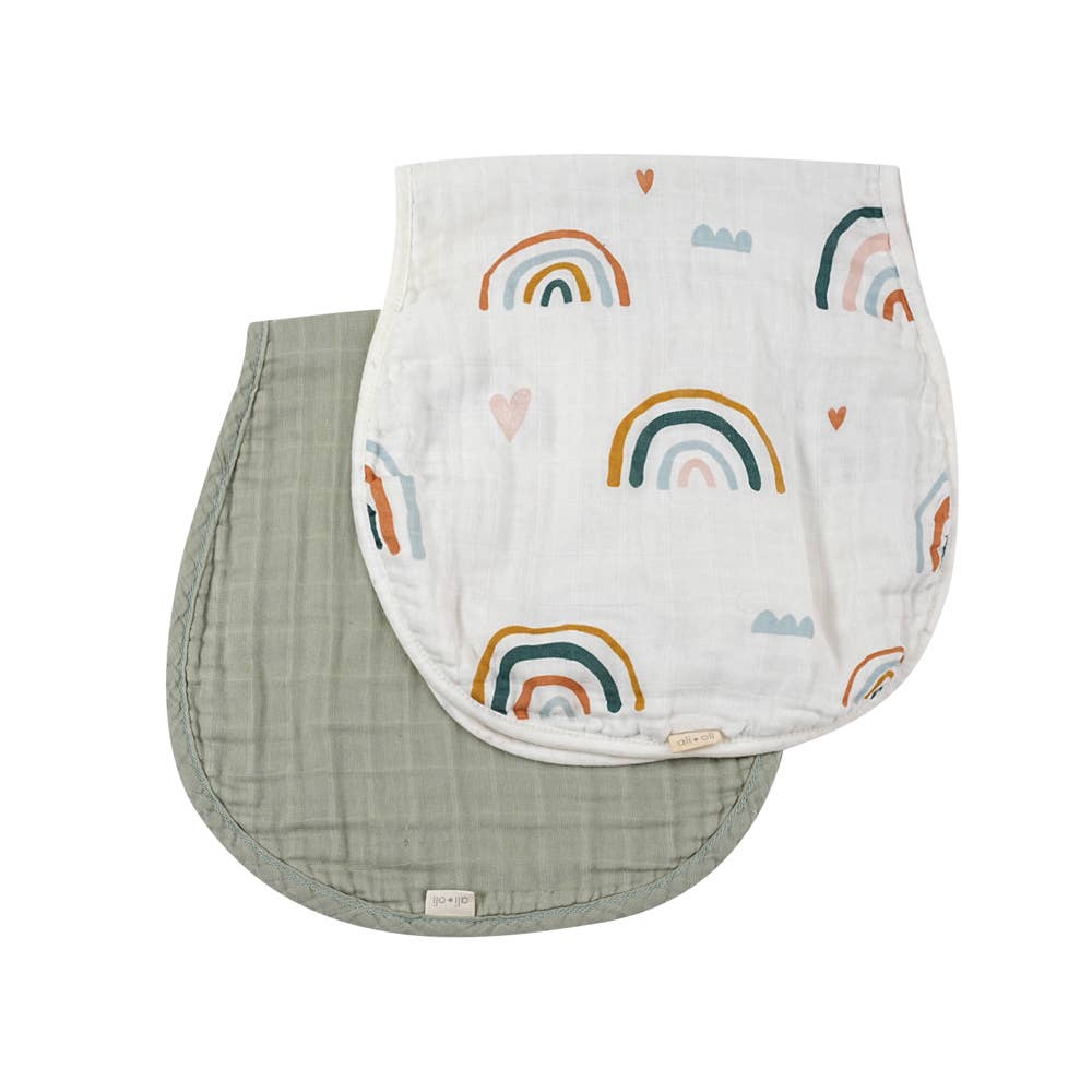 Bamboo Muslin Burp Cloth Set 2-Pack Rainbow/Sage Green