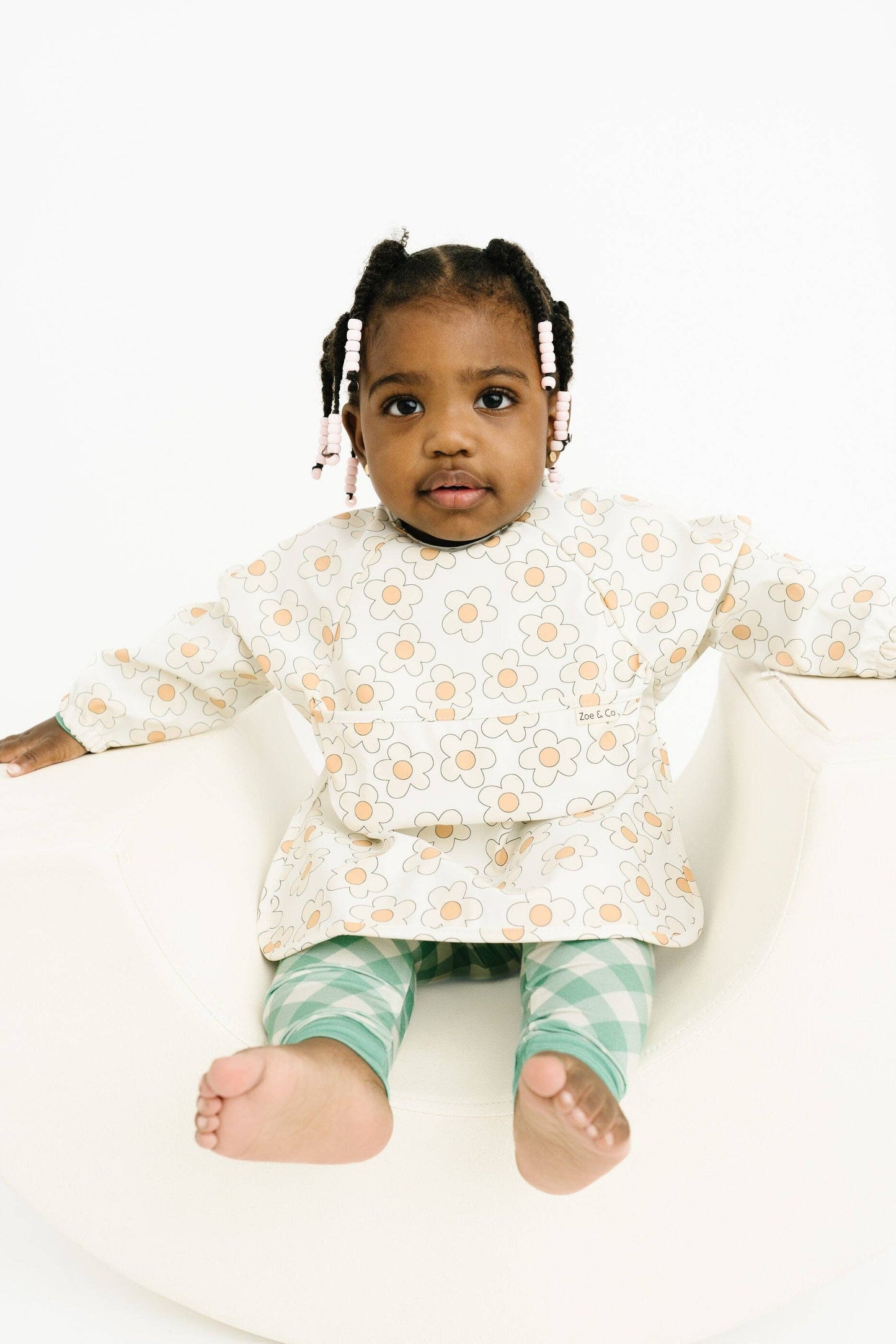 Neutral Floral Long Sleeve Bib