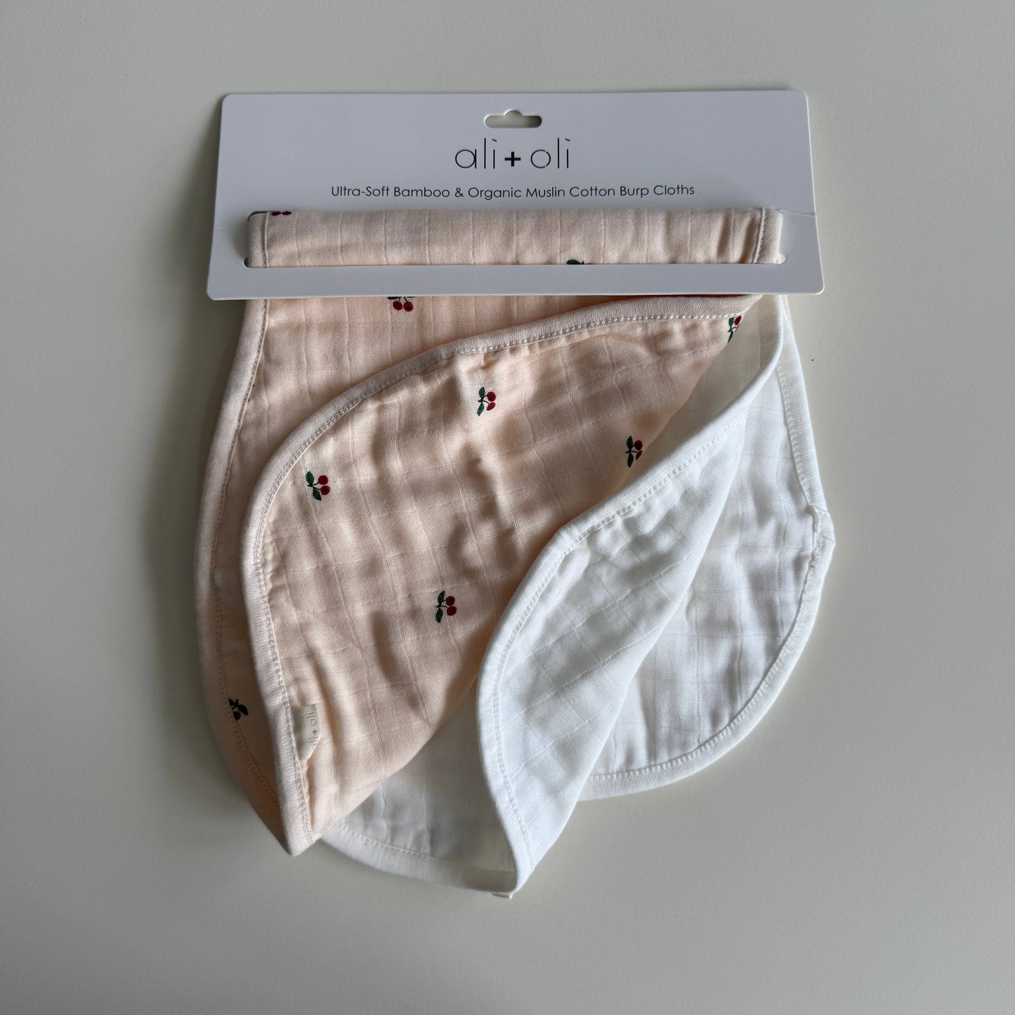 Cherry/ White Bamboo Muslin Burp Cloth
