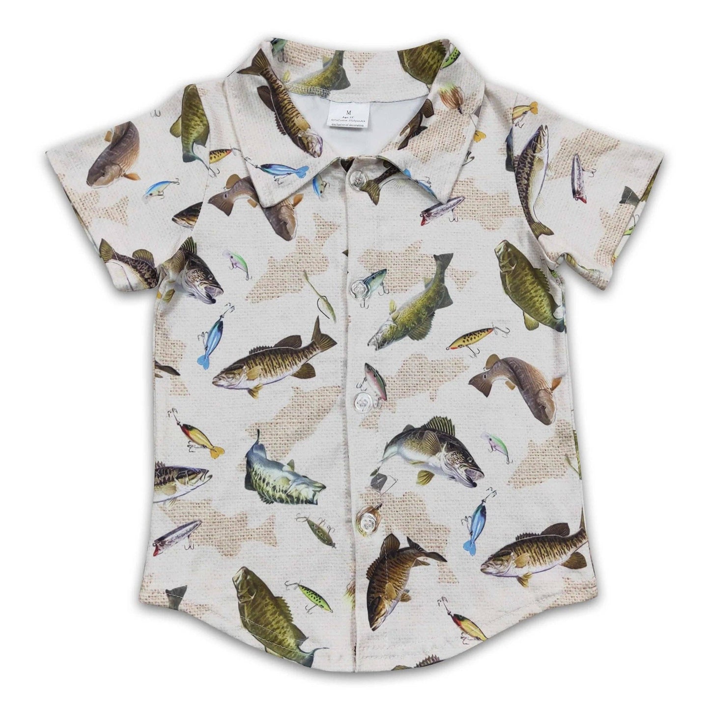 Short Sleeve Boys Fish Button Up