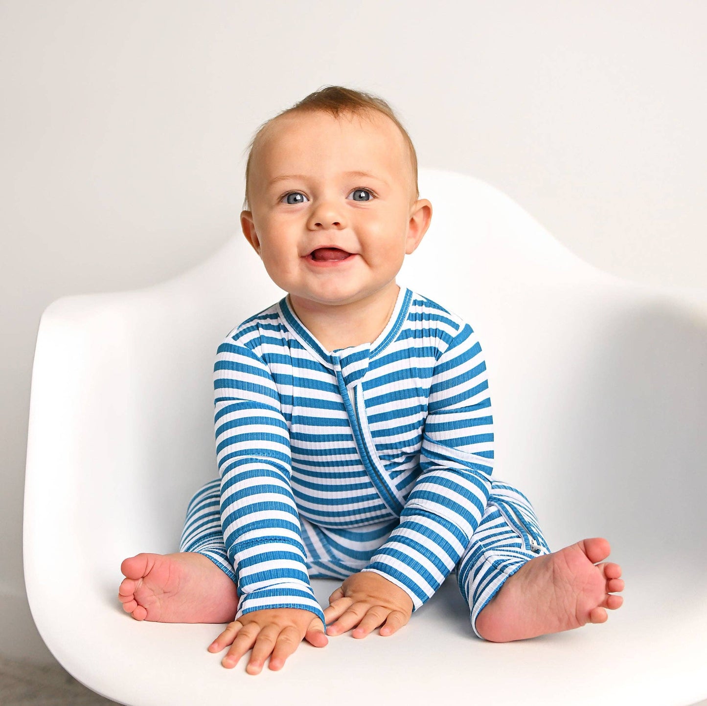 Cooper Blue Ribbed Bamboo Striped One Piece