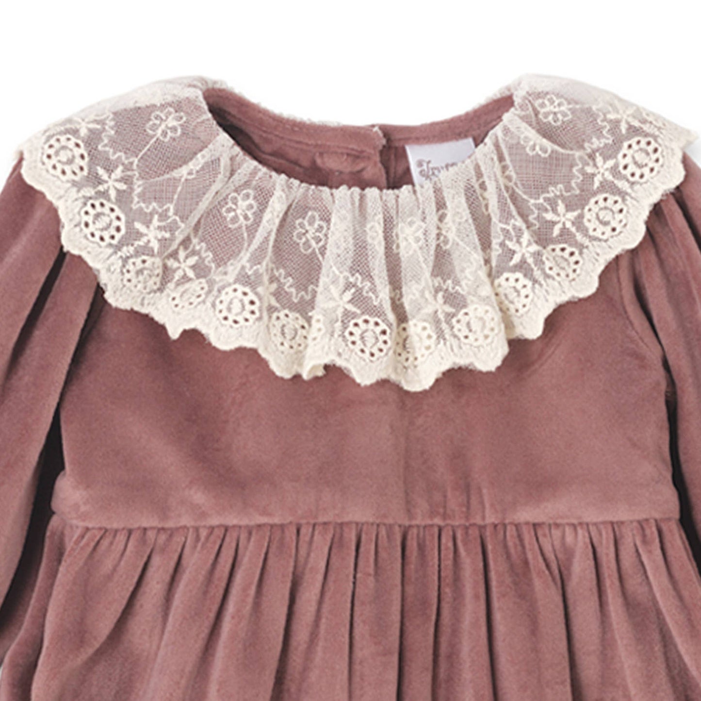 Mauve Velvet Baby Romper – Lace Collar Special Occasion