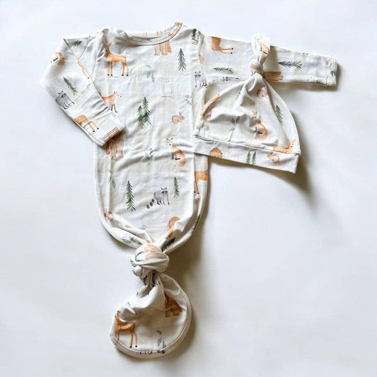 Woodland Animal Bamboo Knotted Gown and Hat