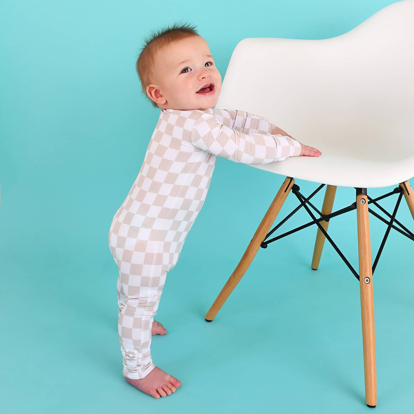 Checkered Footed Onesie Zip Bamboo