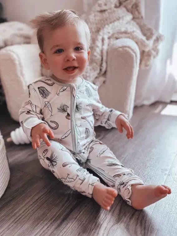 Baby Boys Summer Sleeper With Double Zippers - Fish Hooks