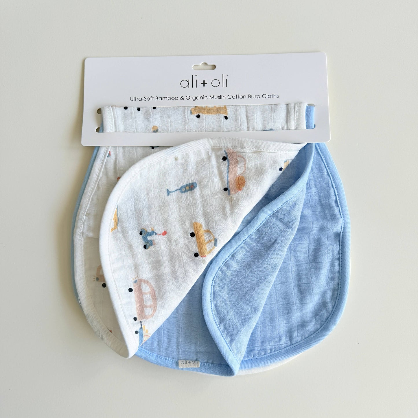 Bamboo Muslin Burp Cloth Set 2-Pack Cars/Light Blue