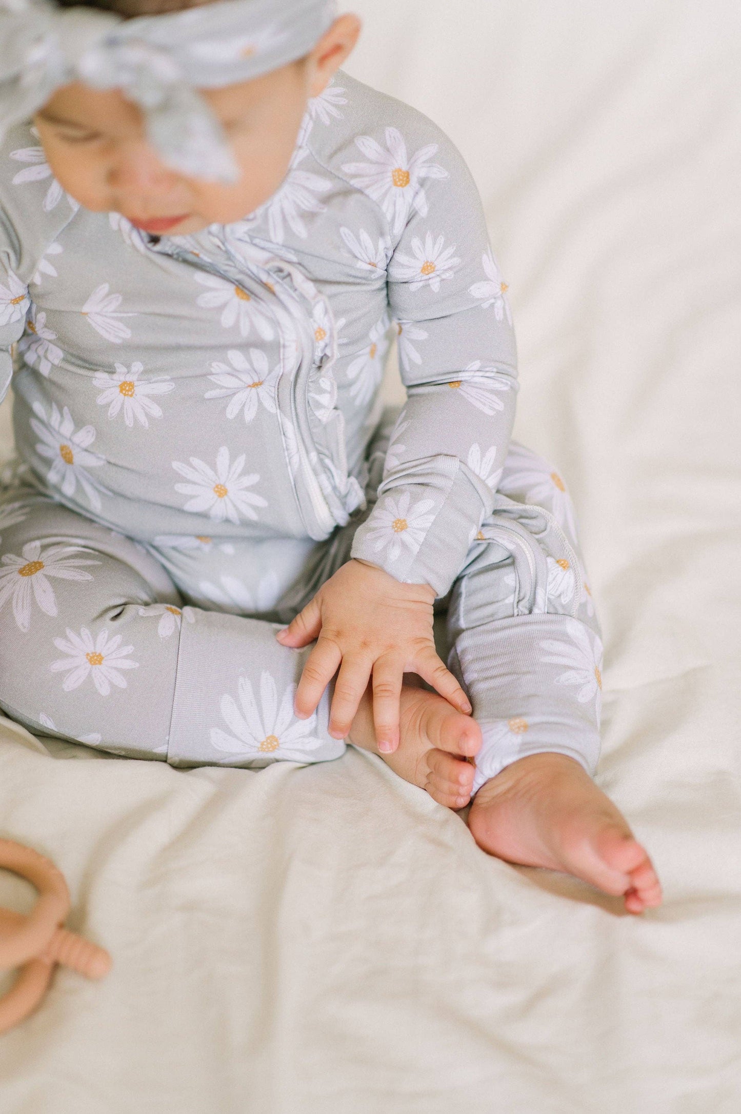 Sage Daisies Ruffle Baby Romper