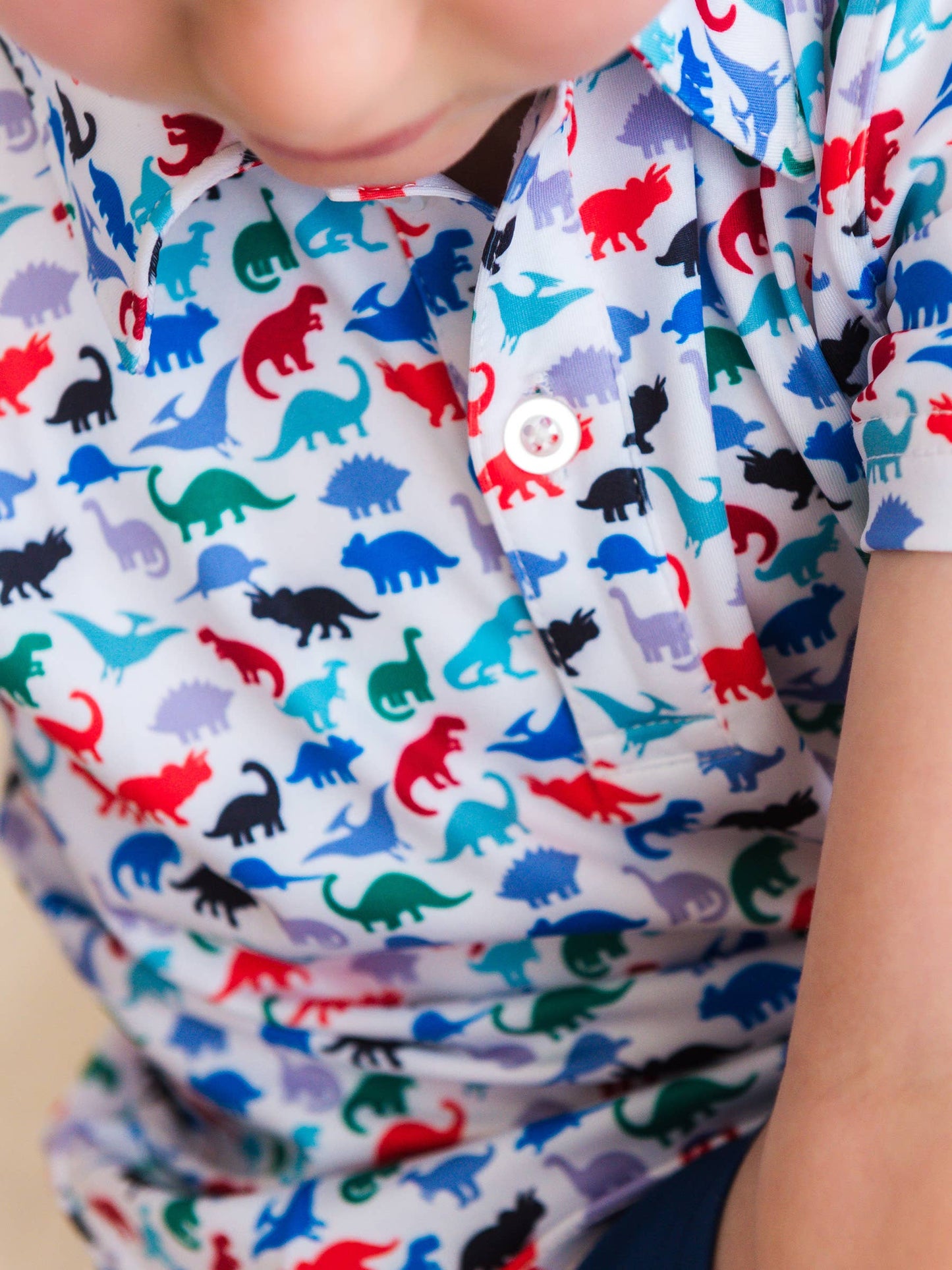 Boys Dino Roar Knit Short Sleeve Performance Polo