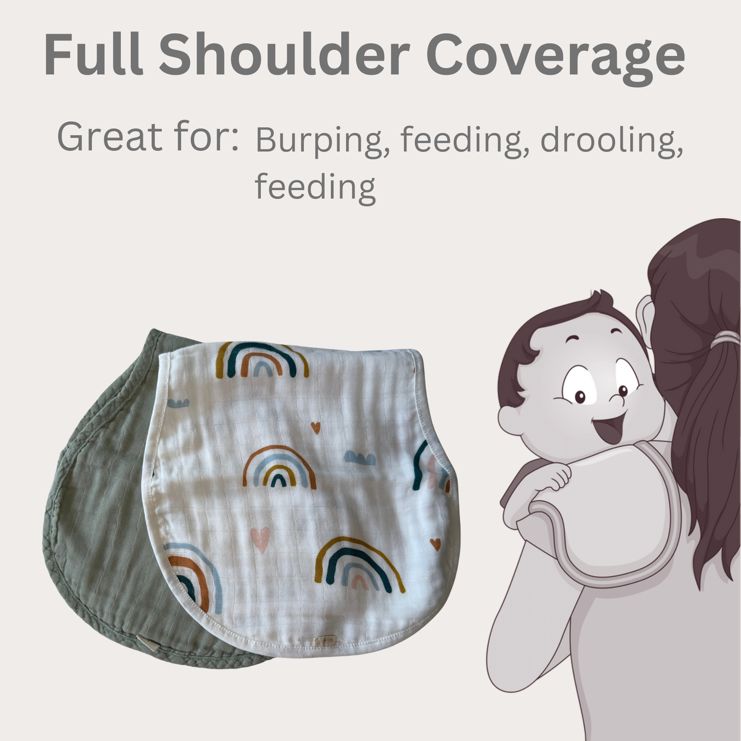 Bamboo Muslin Burp Cloth Set 2-Pack Rainbow/Sage Green