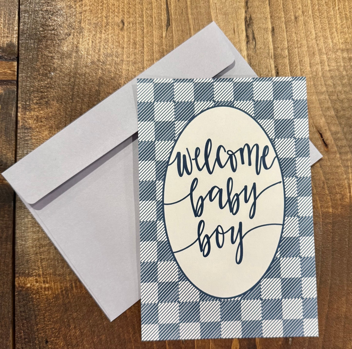 Checkered Welcome Baby Boy- Greeting Card