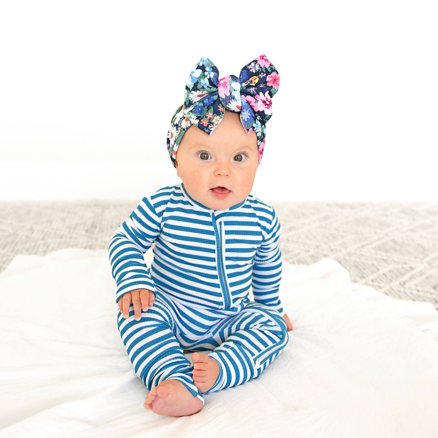 Cooper Blue Ribbed Bamboo Striped One Piece