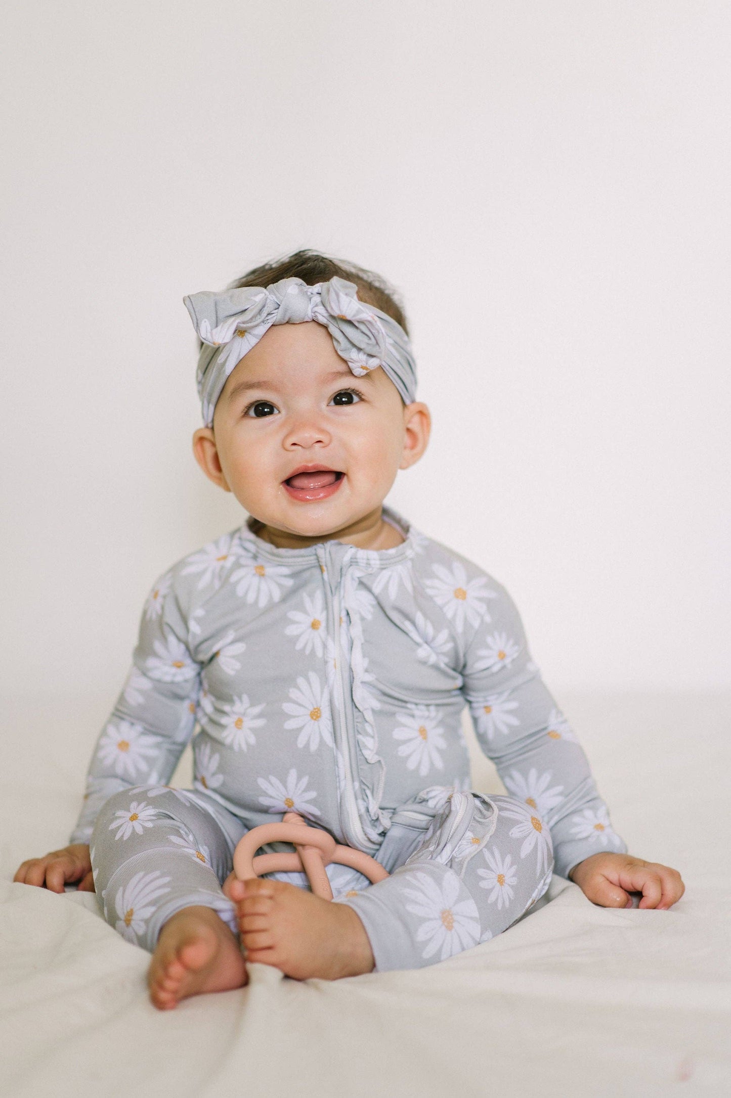 Sage Daisies Ruffle Baby Romper