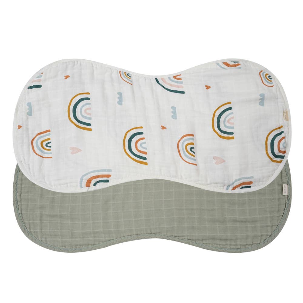 Bamboo Muslin Burp Cloth Set 2-Pack Rainbow/Sage Green