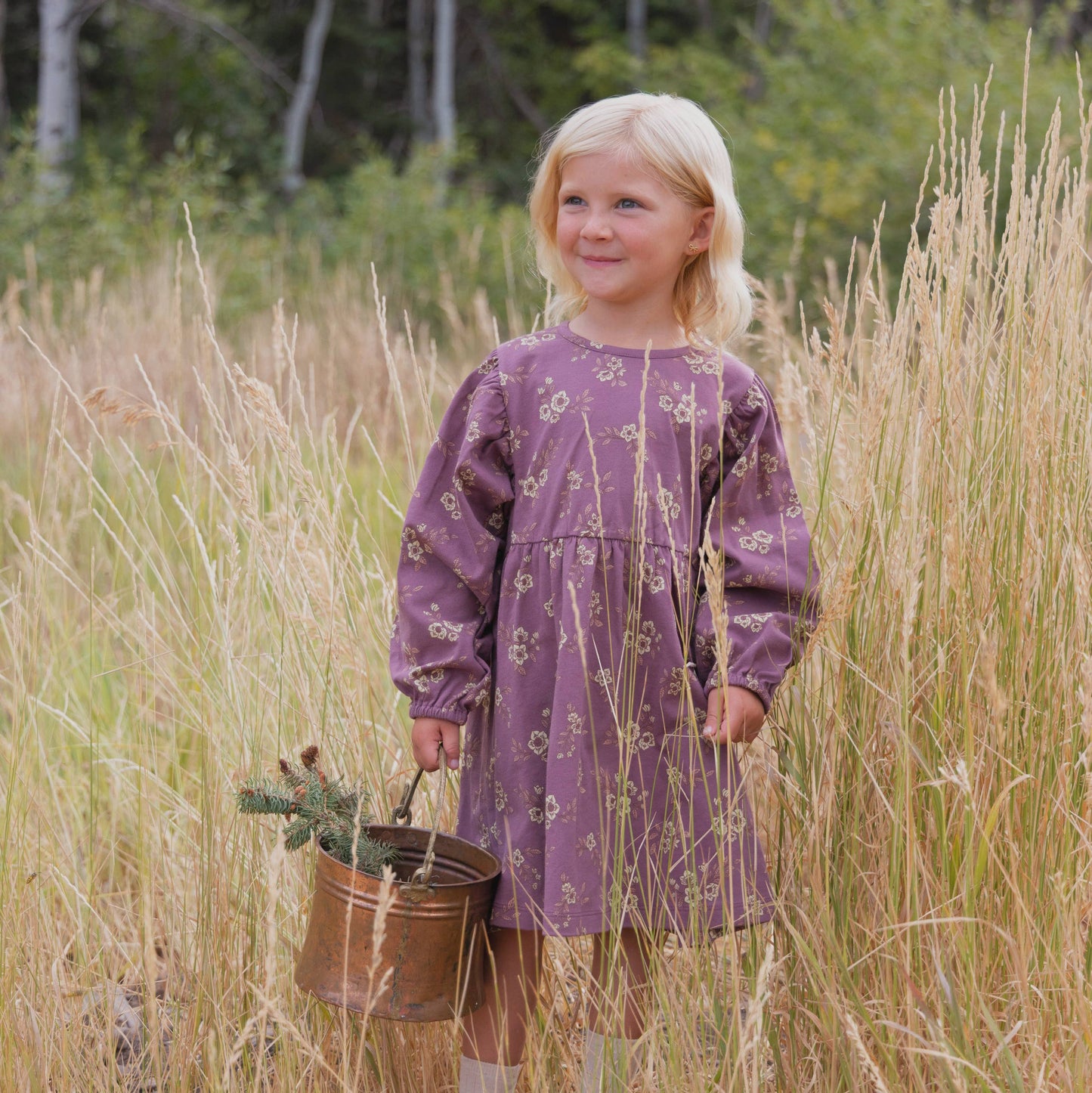Puff Sleeve Dress- Orchid Blooms