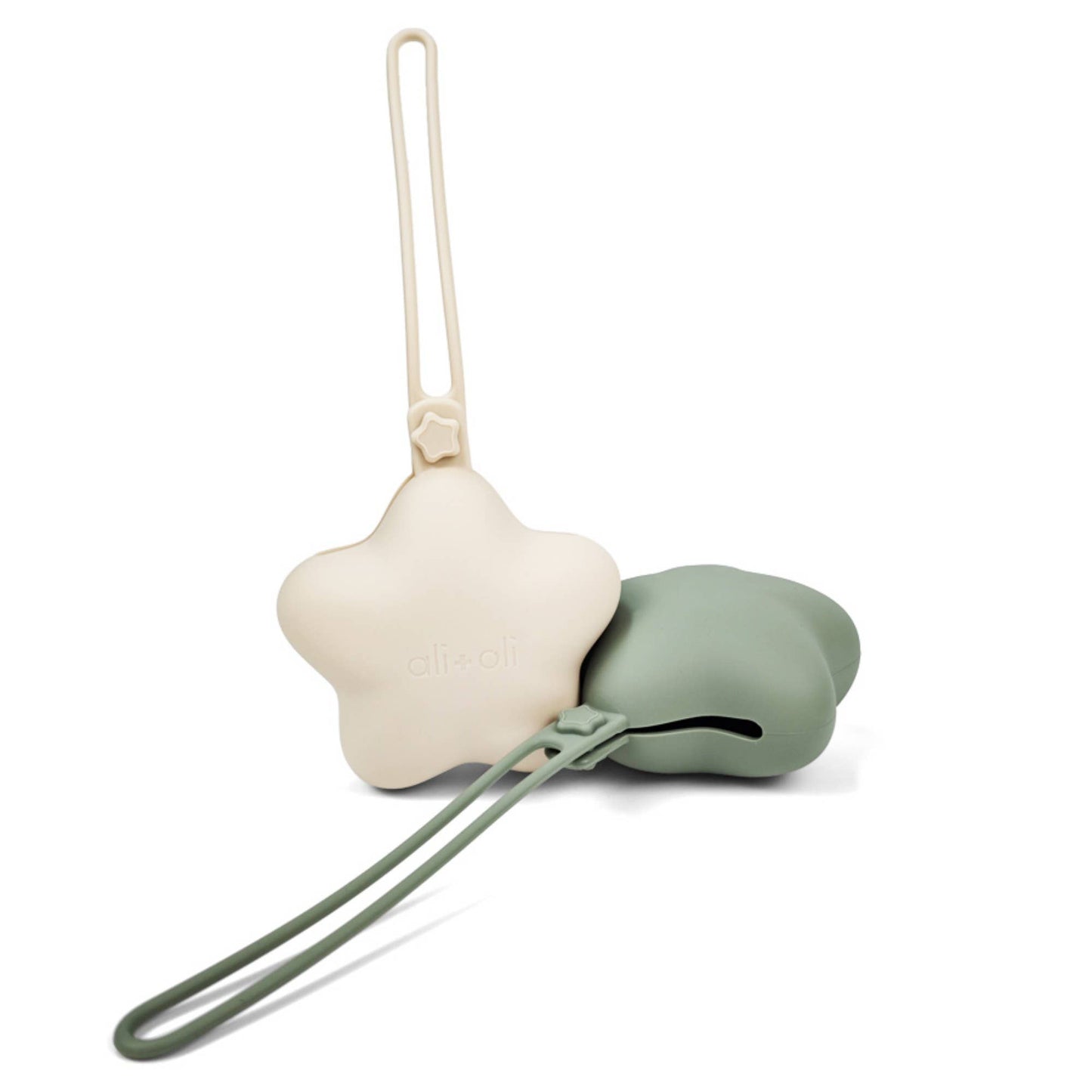 Ali+Oli Silicone Pacifier Case 2-pack Star (Sage-Sand)
