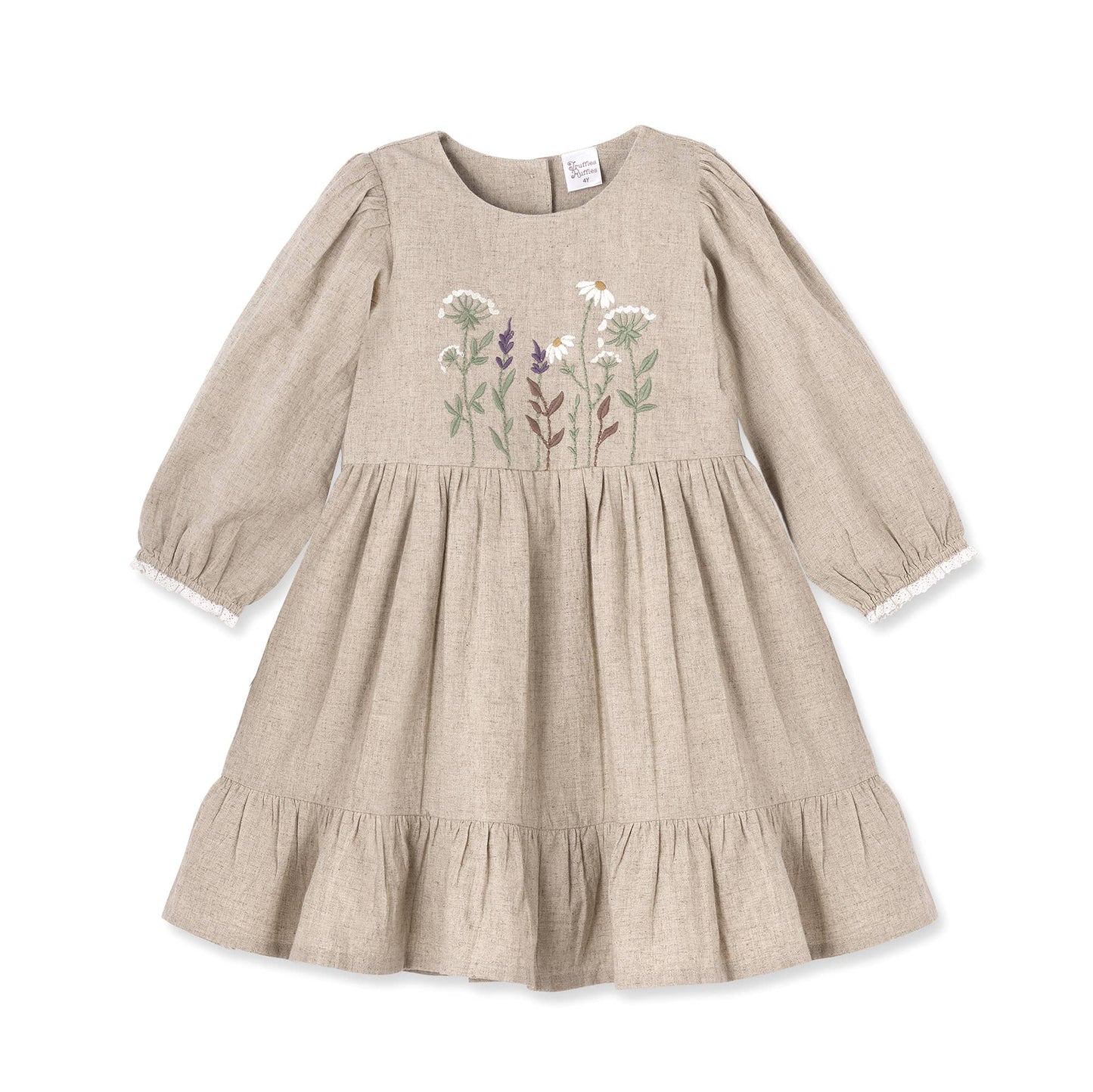 Embroidered Linen Girls Dress – Cotton Blend Heirloom Style
