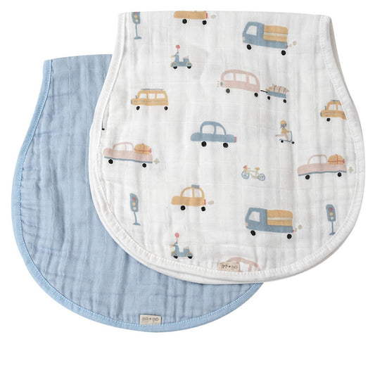 Bamboo Muslin Burp Cloth Set 2-Pack Cars/Light Blue