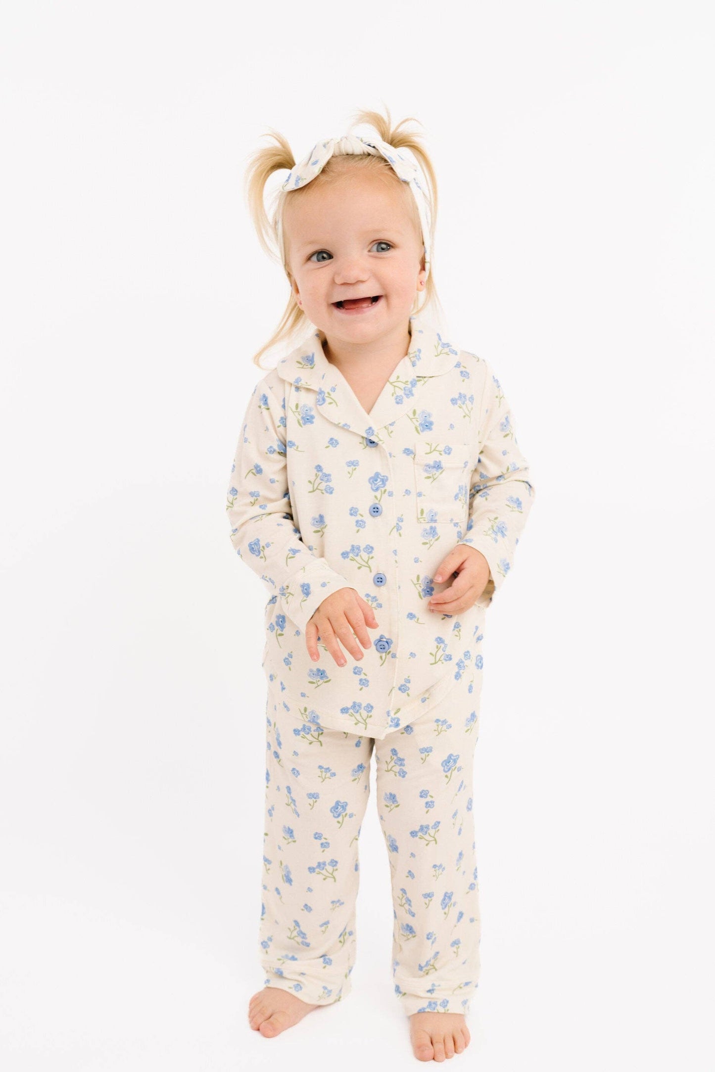 Blue Blooms Bamboo Button Up Set
