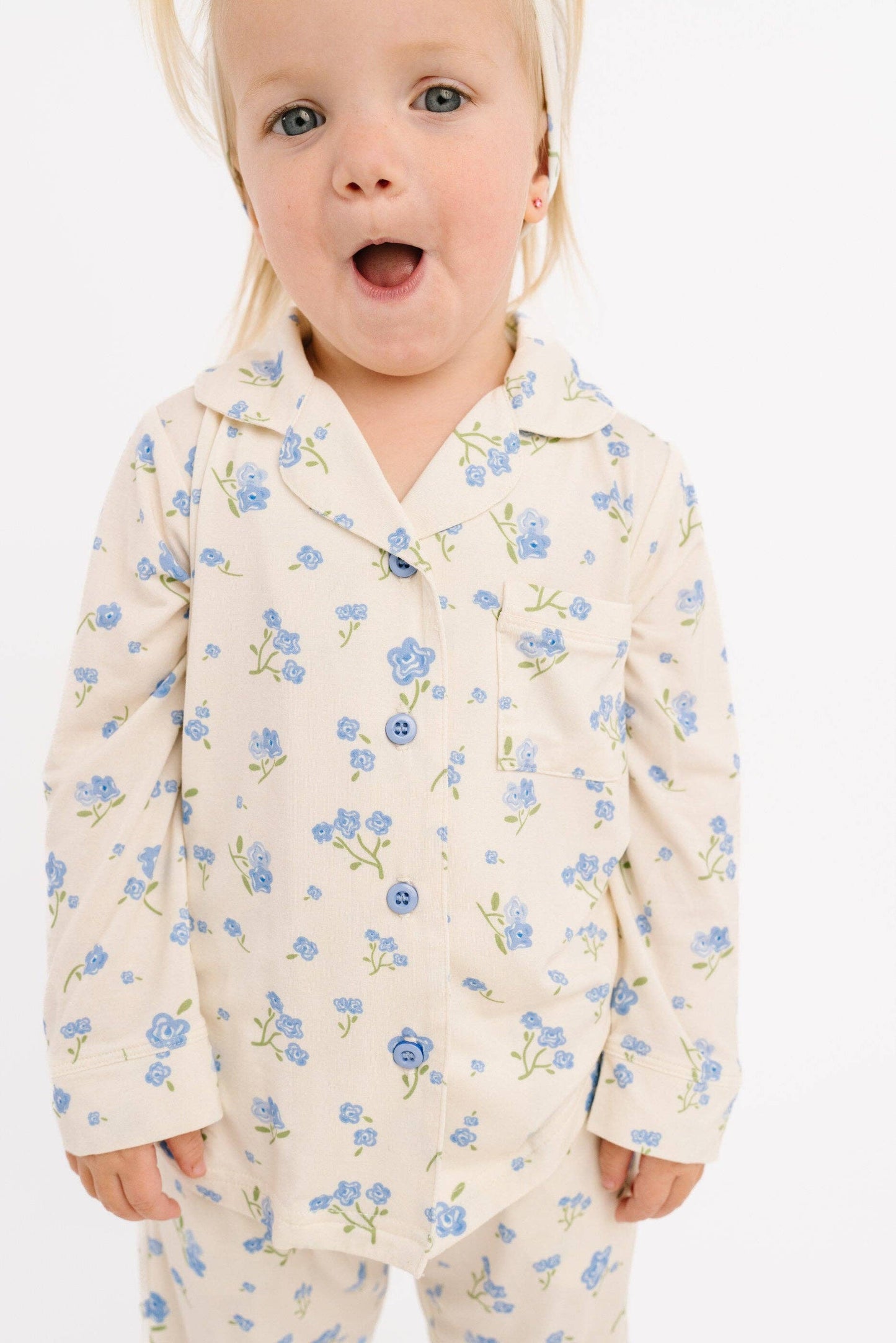 Blue Blooms Bamboo Button Up Set