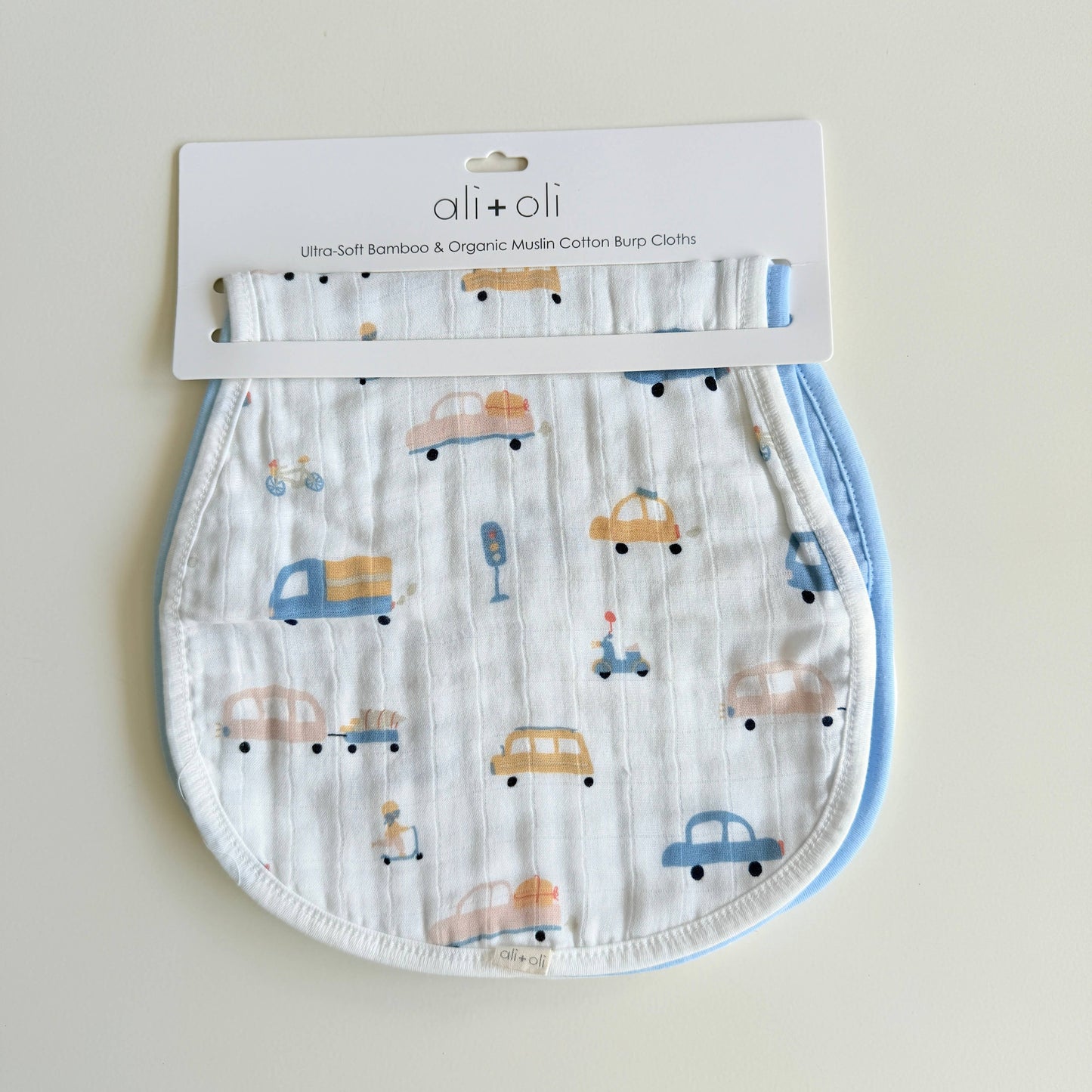 Bamboo Muslin Burp Cloth Set 2-Pack Cars/Light Blue