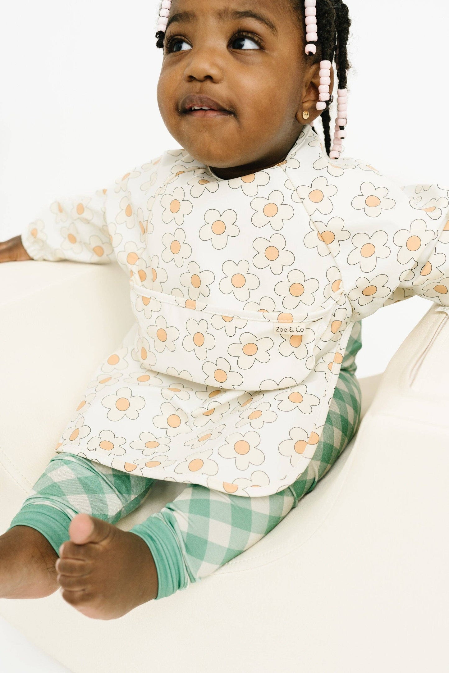 Neutral Floral Long Sleeve Bib