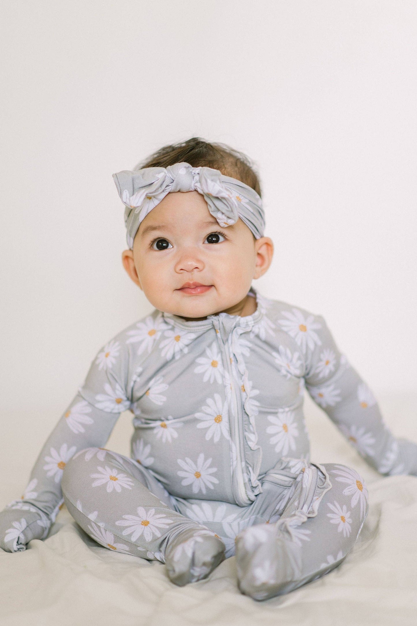 Sage Daisies Ruffle Baby Romper