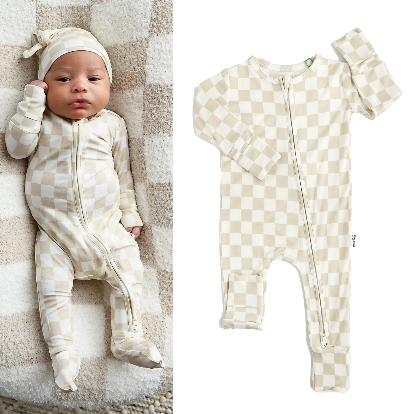 Checkered Footed Onesie Zip Bamboo
