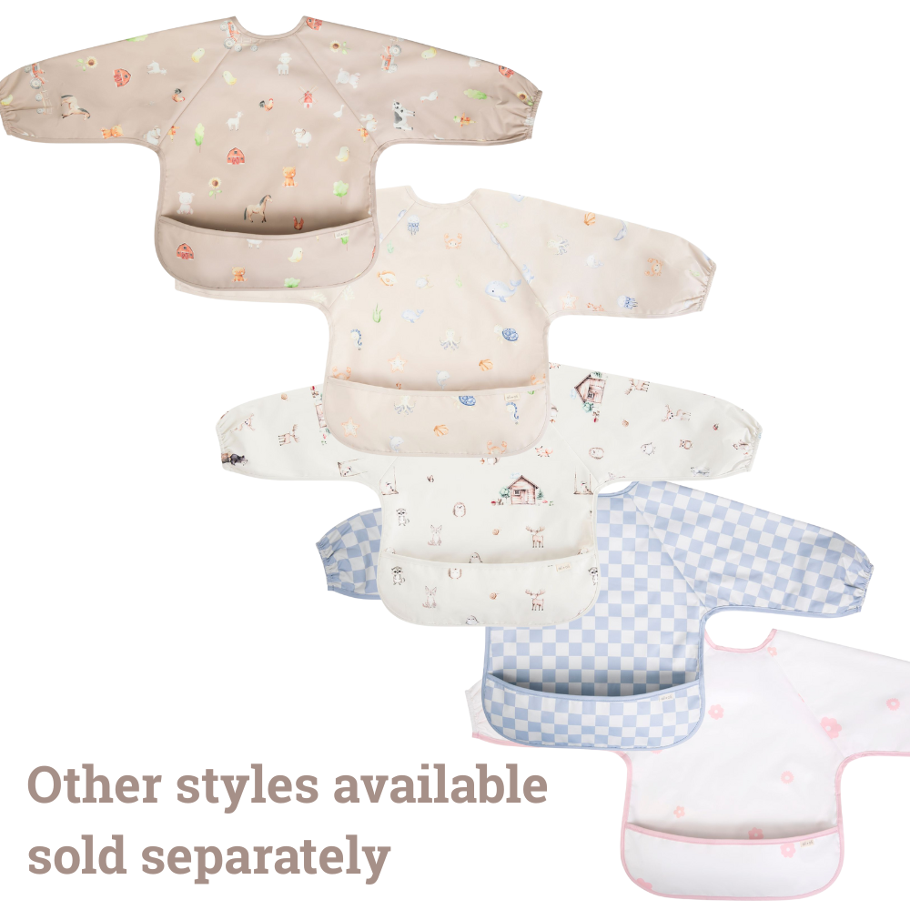 Blue Checkered Smock Bib for Baby & Toddler Long Sleeve
