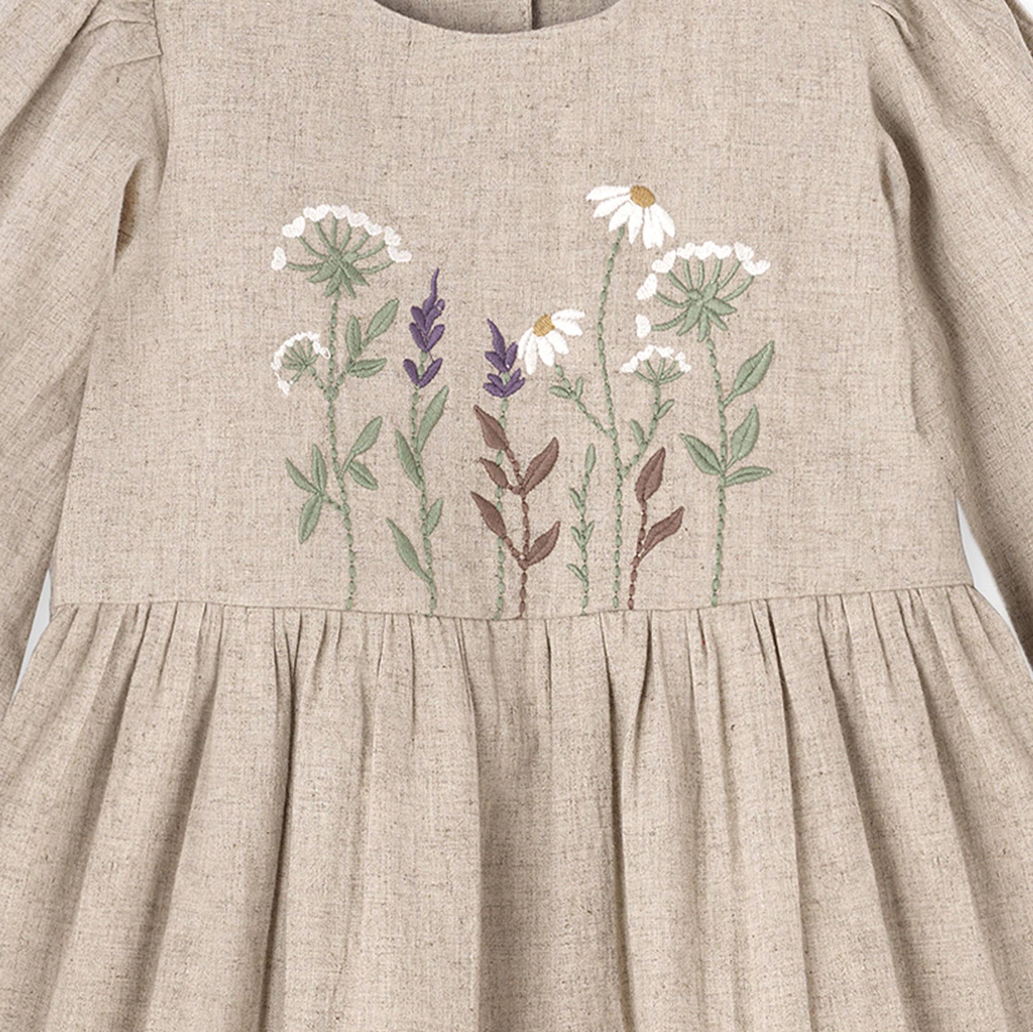 Embroidered Linen Girls Dress – Cotton Blend Heirloom Style